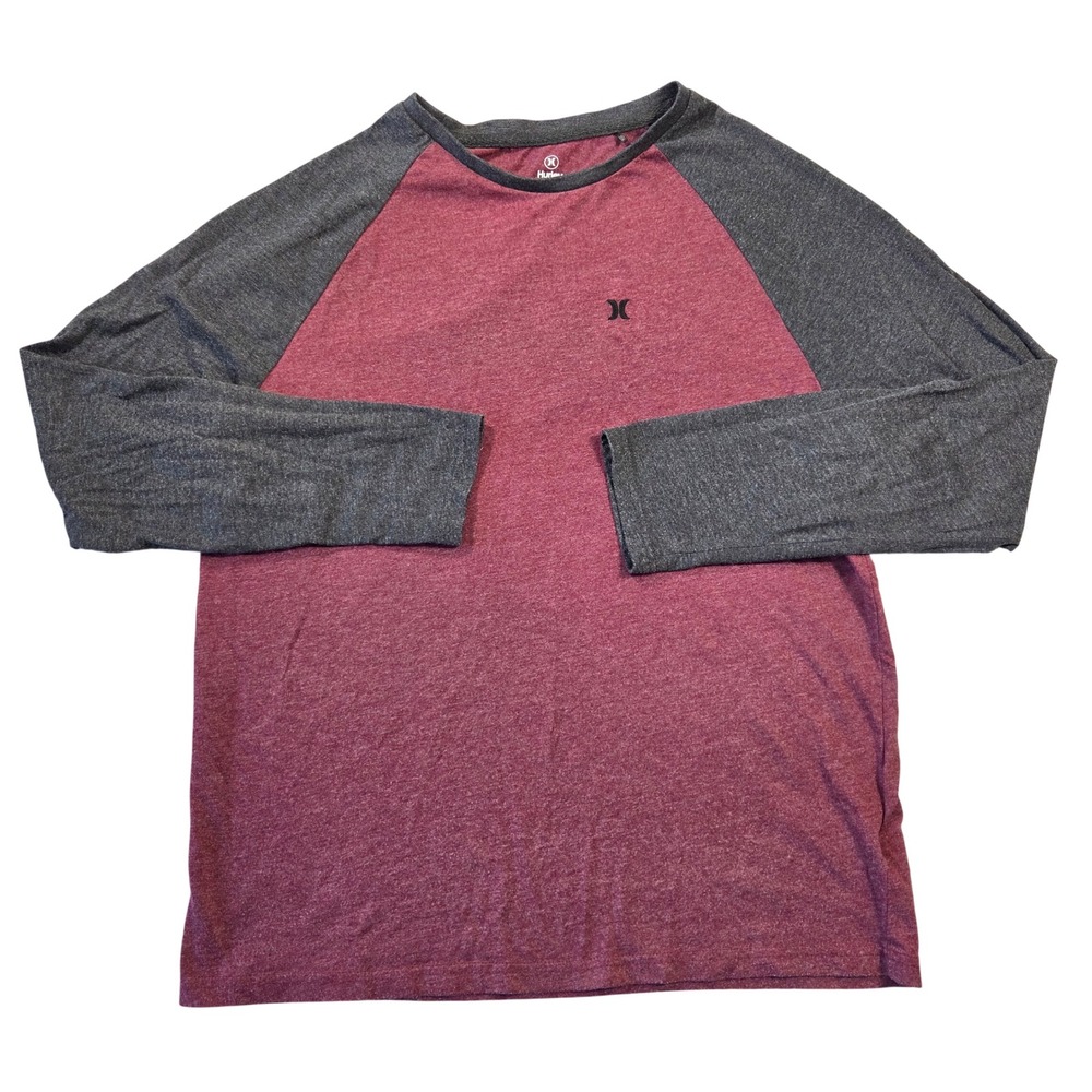 Hurley Mens Burgundy Charcoal‎ Grey Long Sleeve Raglan Tee Shirt M Skater Urban